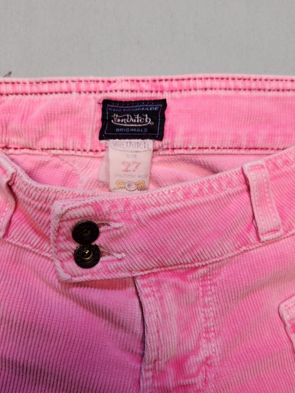Vtg Y2K Von Dutch Women 27 Spell Out Wide Leg Flared Stretch Jeans Pink Corduroy - Picture 6 of 12